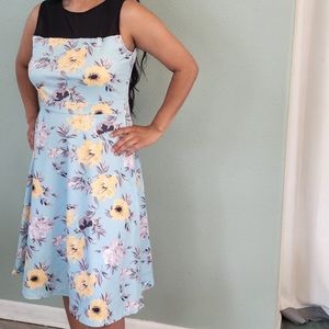 Mesh top- blue and yellow floral dress